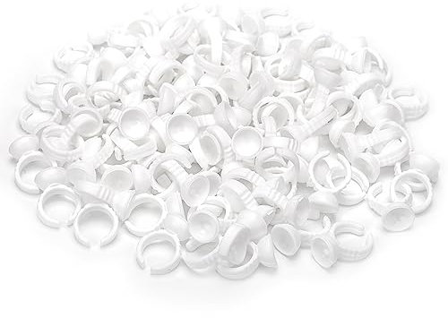 G2PLUS 100 stk. Einweg-Kleber Halter Ringe Kunststoff, Weiß Wimpern Palettenhalter für Wimpernverlängerung Tattoo Pigment-S