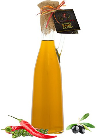 Extra Natives Olivenöl mit Chili & Pfeffer – Kaltgepresst, Nicht Blend, Natürlich Aromatisiert – Würzig-Scharfes Gourmet Olivenöl für Küche & Grill, Flasche 750 ml
