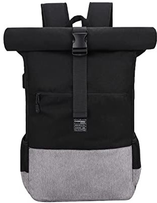 EverVanz Laptop-Rucksack, Reiserucksack, wasserdicht, leicht und lässig, elegante Schultasche mit USB-Ladeanschluss, 1. Schwarz, L, Rucksack Backpacks