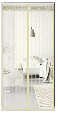 Magnet Fliegengitter Türvorhang, Zum Insektenschutz Strapazierfähigem Material Klebe Klettband Balkontür Baby Fliegengittertüren. (Farbe : Beige, größe : 80 * 200cm)