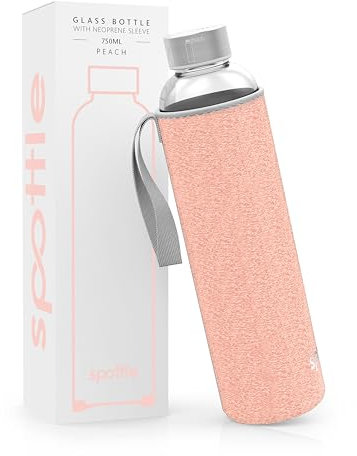 spottle Glass Water Bottle with Neoprene Sleeve, Borosilicate Drinking Bottle - Dishwasher Safe, Suitable for All Beverages, BPA free, 750ml