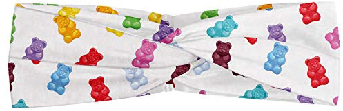 ABAKUHAUS Dessert Headband, Vibrant Colored Gummy Bears Candies Delicious Jelly Sugary Snack Chewy Taste, Elastic and Soft Women's Bandana for Sports and Everyday Use, Multicolor