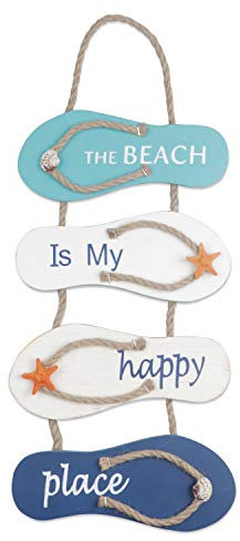 YiYa Nautical Beach Flip Flop Wall Ornament, Wooden Slippers Hanging Decoration Ocean Home Decor for Wall and Door, White, Blue