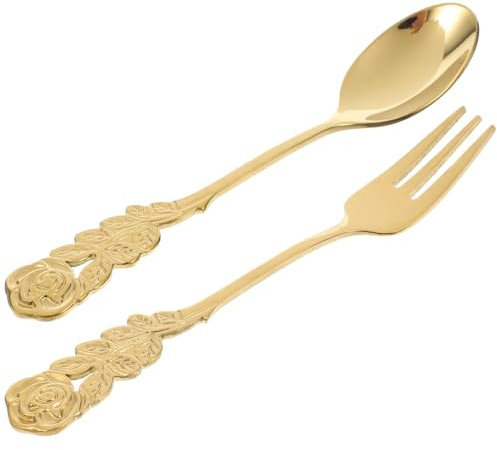 YARNOW Edelstahl Kochutensilien Set Rosen Design 2-Teiliges Besteck Set Mit Löffel Und Gabel Rostfrei Für Kaffee Dessert Und Kuchen Leicht Zu Reinigen Und Langlebig