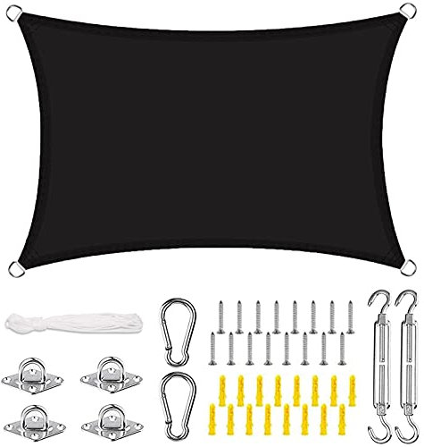 ERPENG Sonnensegel Sonnenschutz 6x7m 95% UV Schutz wetterfest Balkonverkleidung mit Seilen und Befestigungs Kit für Camping Terrasse Balkon Garten Outdoor, Schwarz
