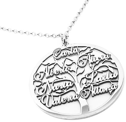 Collar Árbol de la Vida con Nombres - Fabricado en Plata de Ley 925/1000- Medida 30MM - Regalo Día de la Madre. Collar Mujer. Modelo N30