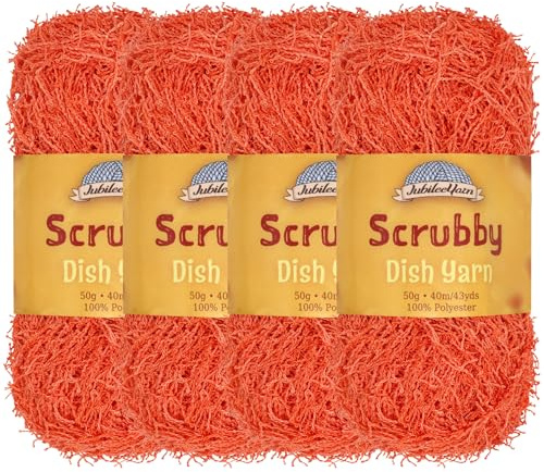 JubileeYarn Scrubby Dish Yarn - Dishcloth Polyester - 50g/Skein - Coral - 4 Skeins