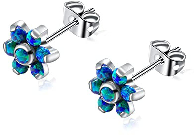 Titan Opal Labret Flower Stud Ohrringe für Frauen Mädchen, hypoallergen Birthstone Opal Ohrringe für empfindliche Ohren – Knorpellappen Ohrringe Schmuck