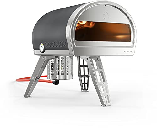 Roccbox by Gozney Forno pizza da esterno - Include pala per pizze professionale - Alimentato a gas, con placca in pietra e fiamma rotante - Termometro integrato e copertura - Grigio