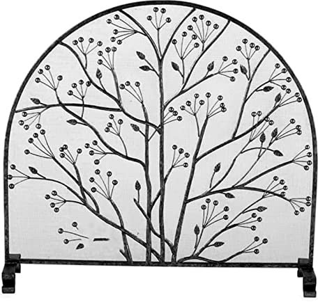 MMQGQ store Funkenschutz Gewölbte Metall Kamin Bildschirm, Kreative Schmiedeeisen Feuer Funkenschutz Gitter, Einzel-Panel Schlafzimmer Wohnzimmer Kamin Screens, 37,72 × 35.3inch(Color:Schwarz)