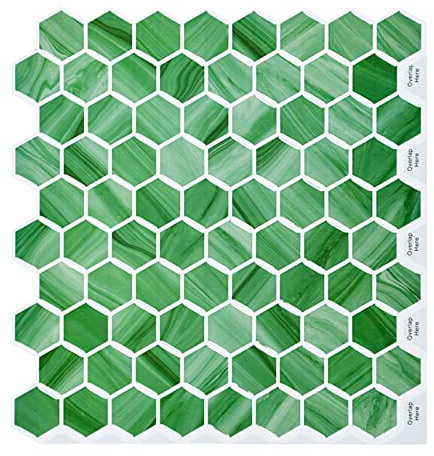 Klebefliesen Küche 3D Fliesenaufkleber Grün, 10-Stück Hexagon Selbstklebende Klebefliesen Mosaik Wandfliesen (25.4x25.4 cm)