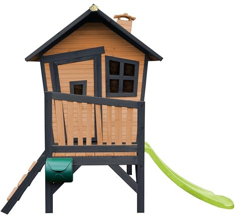 AXI Robin Maison Enfant avec Toboggan Vert Clair | Aire de Jeux pour l'extérieur en Anthracite & Marron | Maisonnette/Cabane de Jeu en Bois FSC