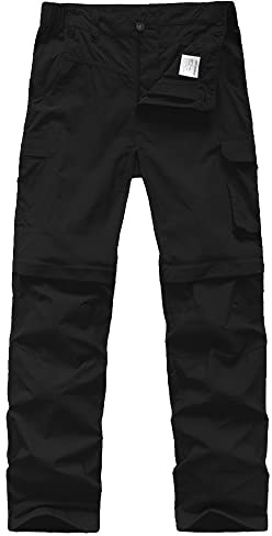 Kids' Cargo Pants, Boy's Casual Outdoor Quick Dry Waterproof Hiking Climbing Convertible Trousers #9016-Black-XS,6-7 Years