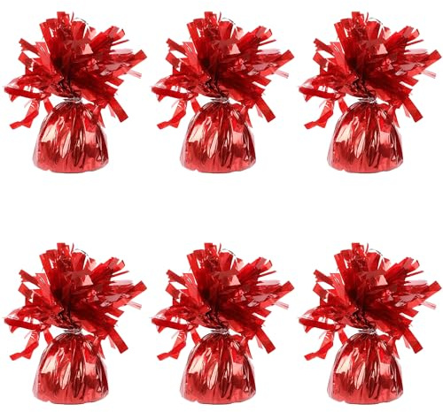 Ballongvikter för heliumballonger i röd folie – 6 x 160 g tunga ballongvikter födelsedagsfest bröllopsfirande dekor med tofsar