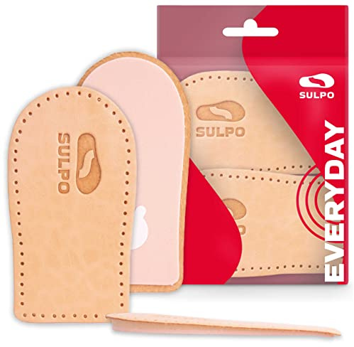 SULPO Solette rialzate per tallone – alzatacchi – soletta alzatacco uomo, donna – Cuscino per tallone in pelle –suola scarpe rialzata - Inserti per sperone calcaneare