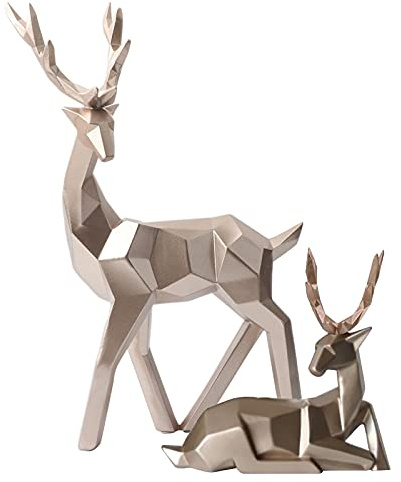Cocoarm Modern Stag Statue Resin Deer Statue Decoration 2Pcs Resin Deer Ornaments Sculpture Metal Reindeer Decorative Reindeer Figurine Metal Christmas Decoration Gift For Living Room Kitchen Bedroom