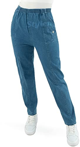 URBAN STITCH Womens Jeans Blue Ladies Stretch Trousers High Waist Rise Elasticated Pull On Straight Leg Denim Soft Pants Plus Size Casual Wear (16, Blue)