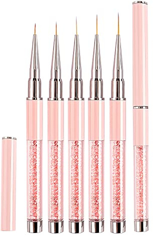 7/9/11/13/15mm Pinceau Nail Art Ongles Professionnel avec Capuchon Bouchon 5 Pièces - LEA-SHALL Pinceaux Liner Ultra Fin pour Ongle Gel, Peinture Acrylique, UV Construction, Brosses French Set