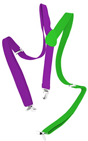 Folat 24865 Karneval Kostüm Hosenträger Colorblock Lila/Grün Neon für Karneval - Kleidung Kostüm Zubehör Damen und Herren Party Fasching Kostüm