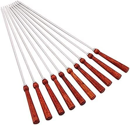 BASII GrillutensilienKebab-Spieße 10 Stück 16,9 43 cm Holz-Grillspieße Edelstahl-Grillgrillnadel Holzgriff Grillgabel Langes, flaches Fleischspieß-Set (Farbe: 10 Stück) (10 Stück) (10 Stück)