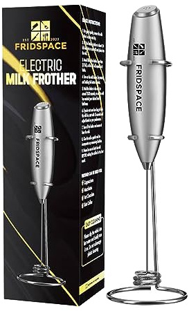 Handheld portable milk frother durable double whisk electric coffee machine, battery operated stainless steel milk mixer with stand, instant foam maker for latte, cappuccino, hot chocolate, Frappe