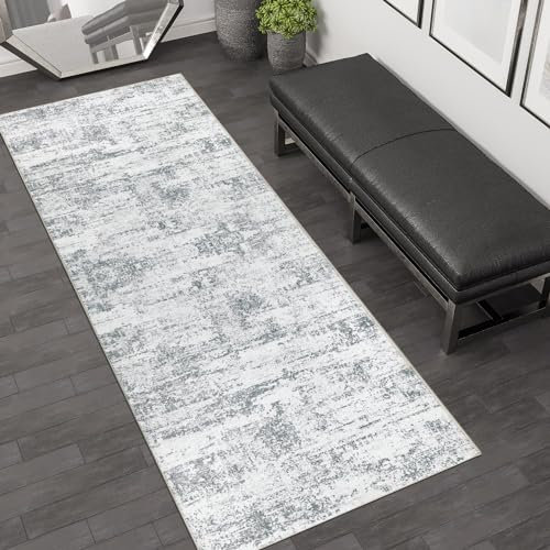 Cekene Modern Runner Rugs for Hallway Grey 65x180cm Kitchen Runner Mat Non-slip Washable Entryway Rugs Low Pile Non Shedding Floor Carpet for Floor Kitchen Bedroom Laundry Room