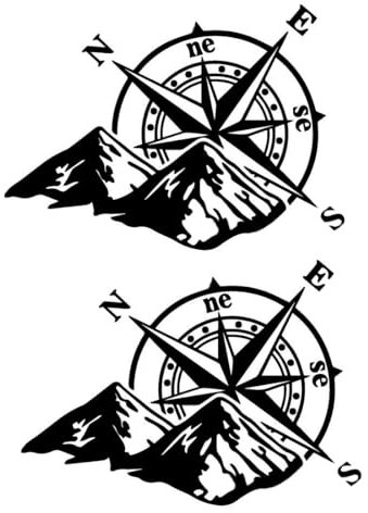 Adesivo Per Auto, 2 Pezzi Adesivi Bussola di Montagna, Decalcomania degli Adesivi della Bussola di Montagna, Bussola Fuoristrada Mountain Bussola Cappuccio Adesivo per Auto o Moto (Nero, 20 x 15cm)