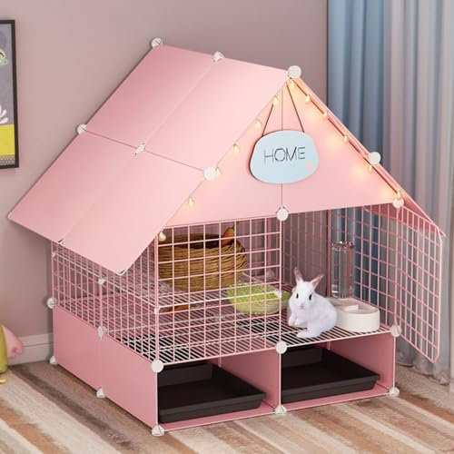 kaninchenställe Kaninchenkäfig, Kleintier-Lebensraum, Haustier-Kaninchenstall, Hasenkäfig Mit Abnehmbaren Ausziehbaren Tabletts, Wasserdichtes Dachzubehör For Frettchen-Chinchillas(Color:Pink,Size:75*
