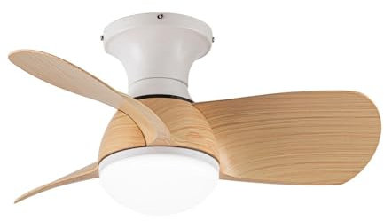 wonderlamp Ventilador de techo pequeño ø64cm silencioso LED Mancado Blanco+Haya CCT 3000-4000-6000K, Intensidad Regulable 20W
