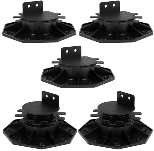 5Pcs Decking Pedestal Riser Bearing Support 30-60mm Height Adjustable Deck Raising Support Base PP Black Flooring Joist Supports for Wood, WPC, and Aluminium, Support 600Kg(30-60mm)