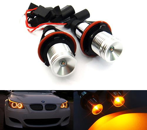 RZG 2 x bärnsten LED ängel öga gloria ring strålkastare dagsljus DRL Canbus glödlampa för E39 E60 E61 E87 E53 E63 E65