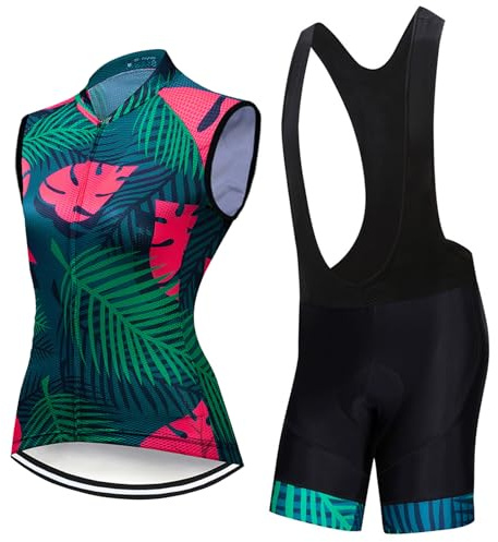 Ropa Ciclismo Mujer Maillot Ciclista Verano Conjunto Bici MTB Sin Mangas,Traje Bicicleta Chaleco Ciclo y Culotte Tirantes con 9D Gel Acolchado,Completa Jerseys Sleeveless Transpirable Secado Rápido | Chaleco Ciclo y Culotte Tirantes Carretera con 19D Gel Acolchado,Completa Traje Bicicleta Transpirable Secado Ráido
