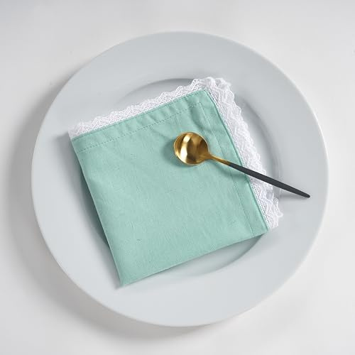 Fingercraft Tovaglioli di stoffa in misto cotone e lino, confezione da 12 pezzi, con angoli smussati con elegante pizzo per uso quotidiano, i tovaglioli sono pre-ristretti e di buona assorbenza (rosa,