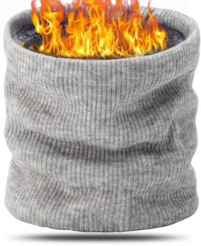 BARFULKER Winter Halsschlauch Herren Damen, Warm Gefüttert Strickschal Schlauchschal Ski Halswärmer Gesichtsschal Fleece Loop Schal Winddichte Gesichtsmaske Unisex, Hellgrau