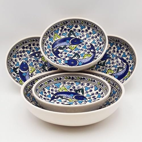 Service à couscous assiettes creuses jatte Poissons Bleus - 4 pers