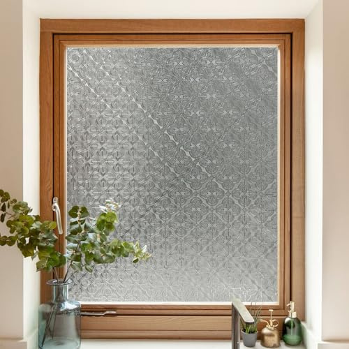 Window Film Privacy Film for Glass Windows, Frosted Glass Sticker Static Cling without Glue for Bathroom,Begonia 44X200CM