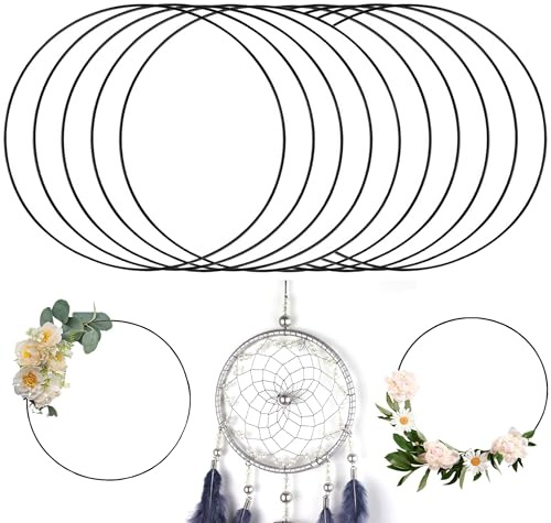 Kiswleon 10 Stück Metallringe zum Basteln 30cm,3mm Deko Metallring zum Basteln,Schwarz Ringe zum Aufhängen für Türkranz Dekoring,Hochzeitskranz,Traumfänger Drahtring (Schwarz, 30cm)