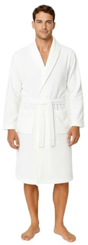 Dressing Gown for Women & Men | Towelling Bathrobe for Adults with Belt, Pockets & Shawl Collar | Women's Dry Style Robes & Men’s Nightwear | 100% Cotton, Warm, Soft & Cozy Loungewear (White-S/M)