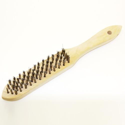 sopomarkt24 Edelstahl Drahtbürste V2A Stahlbürste Rostfrei 5-reihig mit Holzgriff und Aufhängeloch, 290mm Gesamtlänge, für Rostentfernung, Schmutz- und Farbentfernung auf Holz und Metall