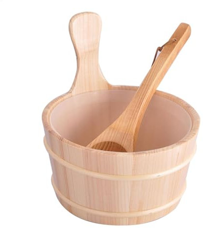Barile in legno per sauna, set di cucchiai in legno, Dry Steem Room | Kit da bagno in botte di legno, 4 l, manico in legno per sauna, accessori per sauna per casa, bagno