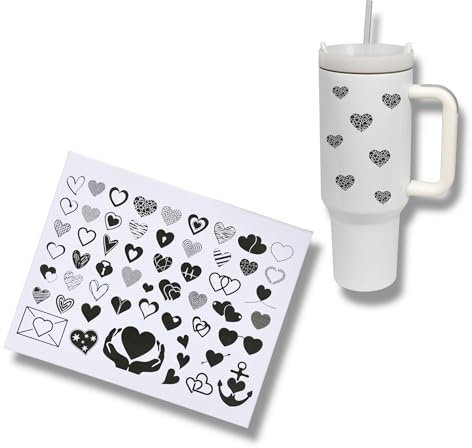 RUB ON Sticker A4- Herzen - randlose Rubon - Danke - Aufkleber, Tasse, Sprüche schenken verschenken (Herzen schwarz)