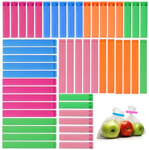 Samamoca 50 Stück Verschlussclip,Bunt Verschlussclips,Lebensmittel Dichtungsclip,Kunststoff Tütenklammern,Clips für Tüten,Gefrierbeutel Verschlussclips,für Süßigkeiten Und Snackbeutel