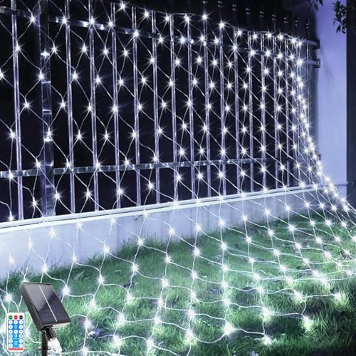 2 X 3 Meters 192 LED Solar Net Lights,Outdoor Mesh Net Light for Bushes,Waterproof Garden Lights Solar Powered with Remote 8 Lighting Mode for Roof Window Home Party Easter Decor (White)
