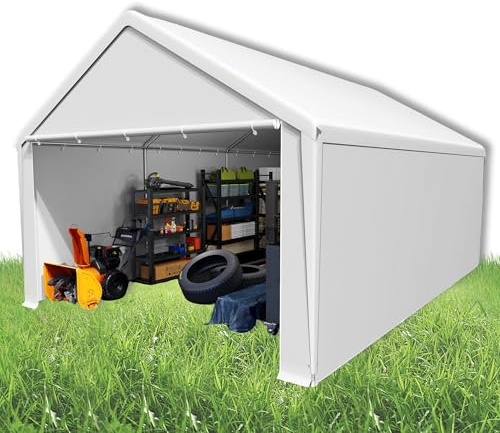 Suusolny Lagerzelt Gartenschuppen Gerätehäuser Winterfest Gerätezelt Carport mit Dach UV-beständig Pergola im Freien mit Abnehmbare Seitenwände Weidezelt Fahrradgarage Geräteschuppen - 4x6m - Weiß