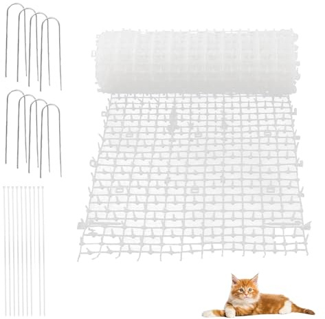 XHYASD 30 x 200 cm Dornengitter Gegen Katzen, Kunststoff Katzenabwehrmatte, Katzenabwehr Garten Gitter Anti Katzen Matte mit 8 Spikes für Hunde, Kätzen, Wildtiere (Weiß)