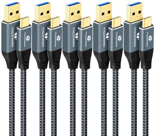 Thzzhnno Câble USB A vers USB C 2M Lot de 5, USB 3.1 USB 3.2 Gen2 10Gbps Transfert de Données pour Samsung Galaxy/iPhone 15/MacBook Pro/iPad Pro