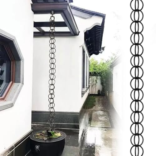 yurstcggh Chaîne de Pluie en Métal avec Crochet,Système de Récupération d'eau de Pluie Suspendu,Decorative Ring Rain Catcher Gutter Chain Downspout,pour la Maison, Balcon, Patio 2.4m(8ft)