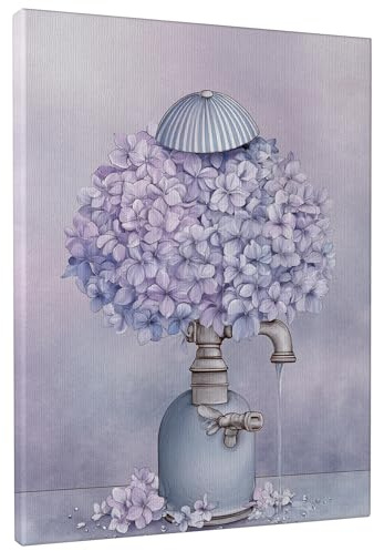 Stampa artistica da parete su tela con ortensia primaverile, stampa floreale viola blu, decorazione estetica astratta per casa, soggiorno, camera da letto, bagno, tela avvolta 20 x 25 cm