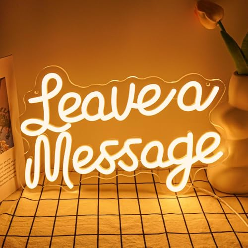 Flixyticy Leave a message Neon Signs, LED Hanging Light Sign USB Powered Dimmable for Wall Decor, Wedding Party Birthday Salon Shop Reception Table Decoration (Leave a Message)