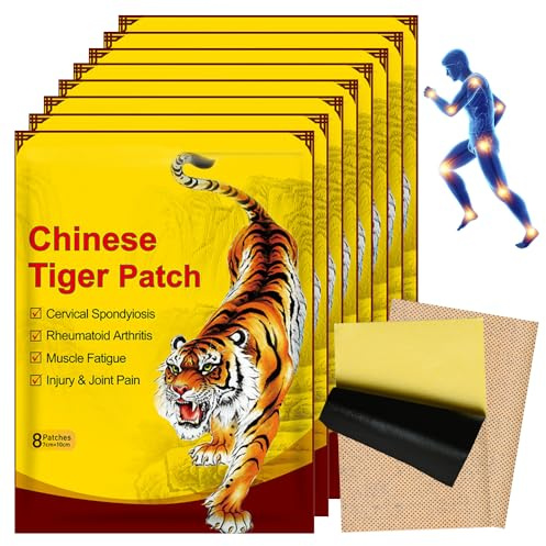 64pcs Pain Relief Patches, Tiger Patch for Neck and Shoulder, Chinese Pain Relief Plaster for Knee, Relief Patches up to 8h for Arthritis, Lumbar, Spine, Muscle & Joint, Penetrating Heat Action